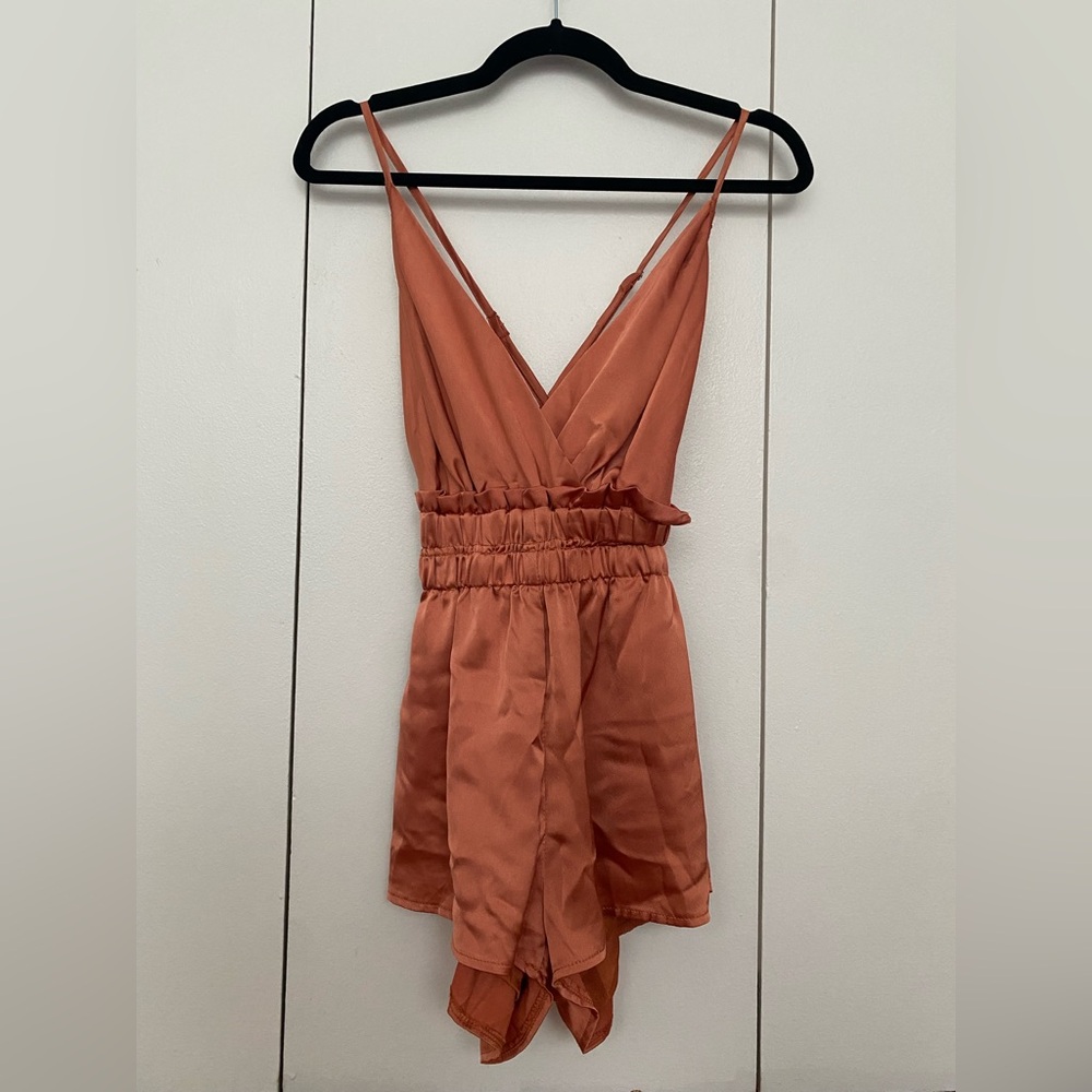 the indigo child - Copper Silky V-neck Romper
